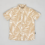 Youmaa-Half Sleeves Shirt ,Trendy Leaf Print in Soft 100% Cotton - Khaki