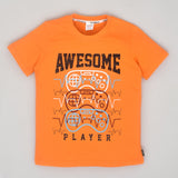 Youmaa-Boys-Half Sleeves Printed T-Shirt-Round Rib Neck in Soft 100%-100% Cotton-Orange