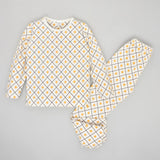 Youmaa 100% Cotton - Unisex Full Length Diamond Checked T-Shirt & Pant Set - Yellow