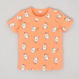 Youmaa 100% Cotton - Unisex Half Sleeves Dog Printed T-Shirt & Pant Set - Orange