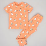 Youmaa 100% Cotton - Unisex Half Sleeves Dog Printed T-Shirt & Pant Set - Orange