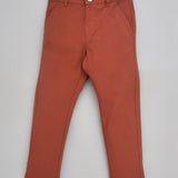 Youmaa Boys -100% Cotton Chinos -Fixed Waist Band - Elasticated -Pockets -RegularLength- Fit- Micro Fibre Cloud Wash Softness-Rust