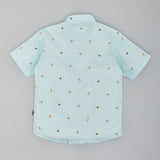 Youmaa Cotton Half Sleeves Helicopter Printed Shirt & Shorts - Light Blue