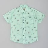 Youmaa Cotton Half Sleeves Beach Theme Printed Shirt & Shorts - Green