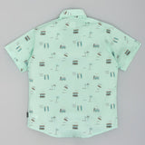 Youmaa Cotton Half Sleeves Beach Theme Printed Shirt & Shorts - Green