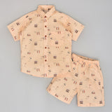 Youmaa Cotton Half Sleeves Beach Theme Printed Shirt & Shorts - Peach